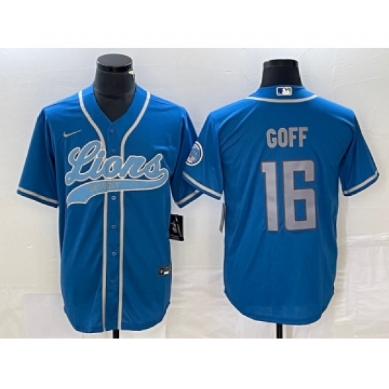 Men's Nike Detroit Lions #16 Jared Goff Blue Cool Base Stitched Baseball Jersey Men's Nike Detroit Lions #16 Jared Goff Blue Cool Base Stitched Baseball Jersey