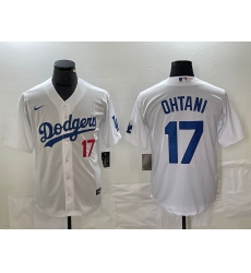 Men's Los Angeles Dodgers #17 Shohei Ohtani Number White Stitched Cool Base Nike Jersey