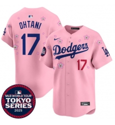 Men's Los Angeles Dodgers #17 Shohei Ohtani Pink 2025 Tokyo Series Limited Stitched Baseball Jersey
