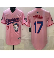 Men's Los Angeles Dodgers #17 Shohei Ohtani Pink Hello Kitty 2025 World Series Champions Limited Jersey