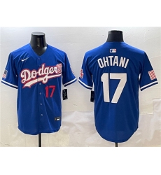 Men's Los Angeles Dodgers #17 Shohei Ohtani Royal With American Flag Limited Stitched Baseball Jersey