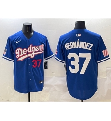 Men's Los Angeles Dodgers #37 Teoscar Hernández Royal With American Flag Limited Stitched Baseball Jersey