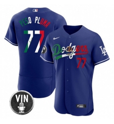 Men's Los Angeles Dodgers #77 Pezo Pluma Royal Mexico Special Vin Scully Flex Base Stitched Baseball Jersey