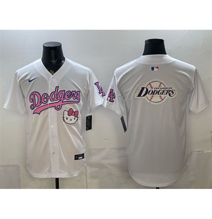 Men's Los Angeles Dodgers Team Big Logo White Hello Kitty Night Stitched Baseball Jersey