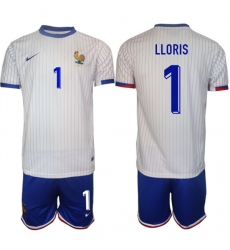 Men's France #1 Hugo Lloris White 2024-25 Away Soccer Jersey Suit