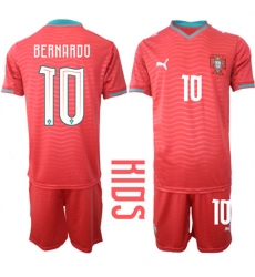 Youth Portugal #10 BERNARDO National Team FIFA x World Cup 2026 Home Red On Eusebio special edition Kids Jersey