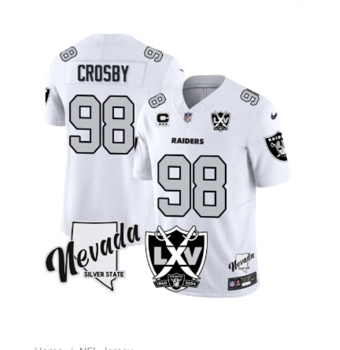 Men’s Raiders 2025 Vapor Limited Jersey  65th Anniversary  All Stitched White 98 Maxx Crosby Jersey