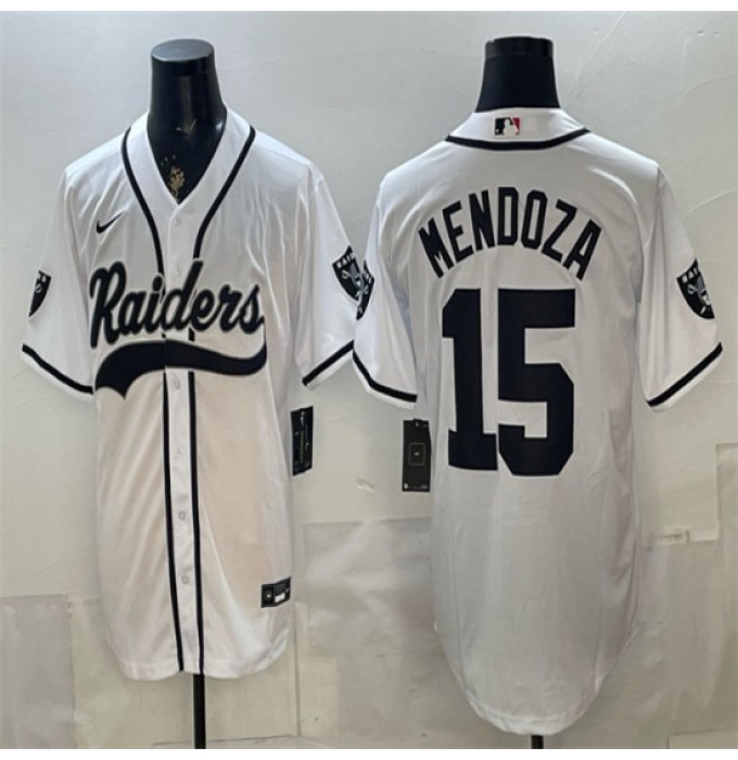 Men's Las Vegas Raiders #15 Fernando Mendoza White Cool Base Stitched Baseball Jersey