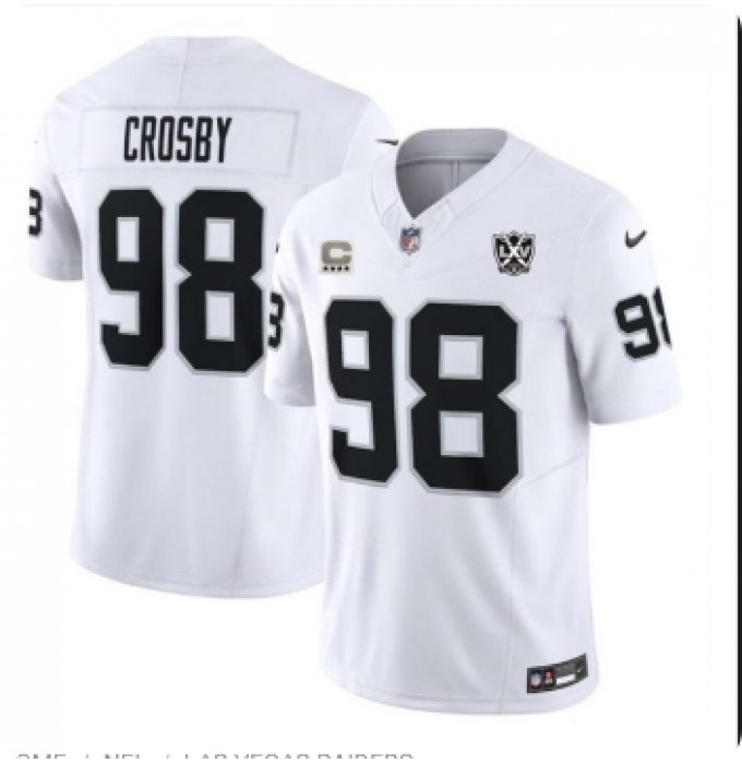 Men's Las Vegas Raiders #98 Maxx Crosby White 2024 F.U.S.E With Nevada Silver Stat And 3-Star C Stitched Football Jersey
