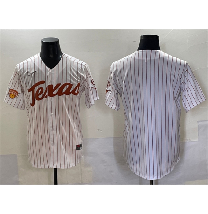 Men's Texas Longhorns Blank White Pinstripe 2025 Softball National Champions & SEC Patch Stitched Jersey