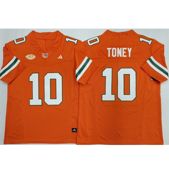 Men's Miami Hurricanes #10 Malachi Toney Orange F.U.S.E. 2026 Stitched Football Jersey