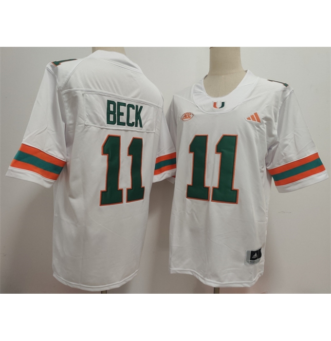 Men's Miami Hurricanes #11 Carson Beck White Stitched Football Jersey