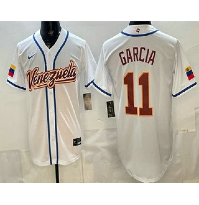 Men's Venezuela #11 Maikel Garcia White 2026 World Baseball Classic Cool Base Jersey