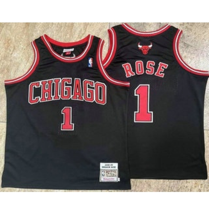 Men's Chicago Bulls #1 Derek Rose Black Hardwood Classics Soul AU Throwback Jersey