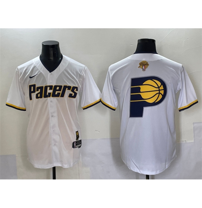 Men's Indiana Pacers Team Big Logo White 2025 Finals Vapor Stitched Baseball Jersey