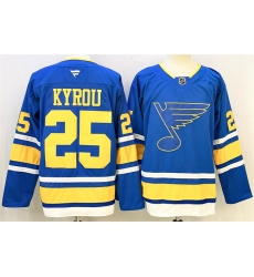 Men's St. Louis Blues #25 Jordan Kyrou Blue 2025 Stitched Hockey Jersey