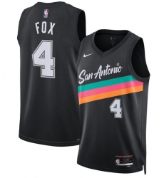 Men's San Antonio Spurs #4 De'Aaron Fox Black 2025-26 City Edition Swingman Stitched Basketball Jersey