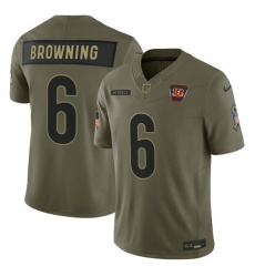 Men's Cincinnati Bengals #6 Jake Browning Olive 2025 Salute to Service Limited Football Stitched Jersey
