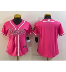 Women's Cincinnati Bengals Blank Pink With Patch Cool Base Stitched Baseball Jersey