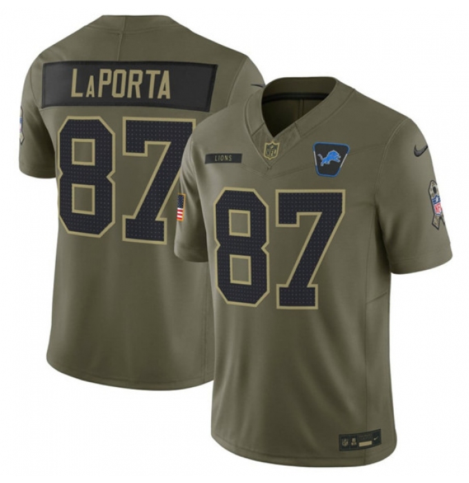 Men's Detroit Lions #87 Sam LaPorta Olive 2025 F.U.S.E. Salute to Service Limited Football Stitched Jersey