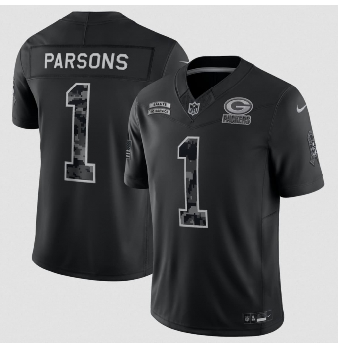 Men's Green Bay Packers #1 Micah Parsons Black 2026 F.U.S.E. Salute to Service Limited Football Stitched Jersey