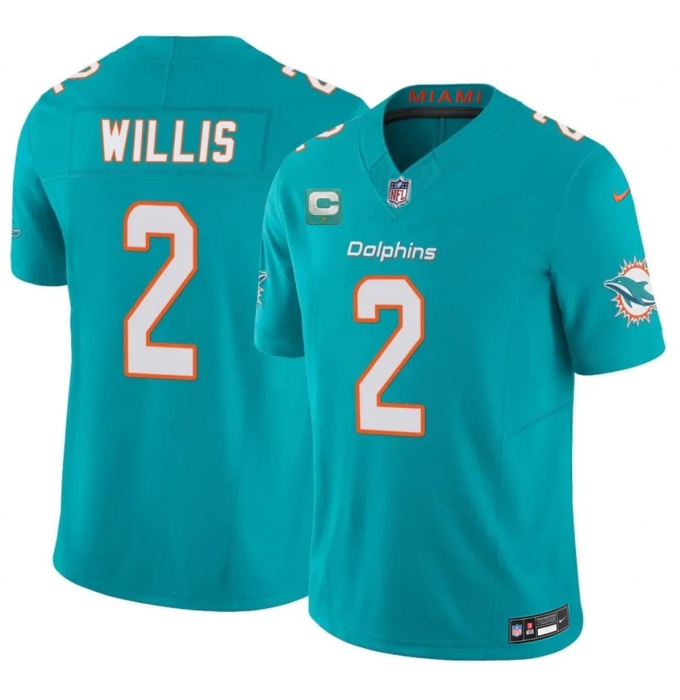 Men's Miami Dolphins #2 Malik Willis Aqua 2026 F.U.S.E. 1-Star C Vapor Limited Football Stitched Jersey