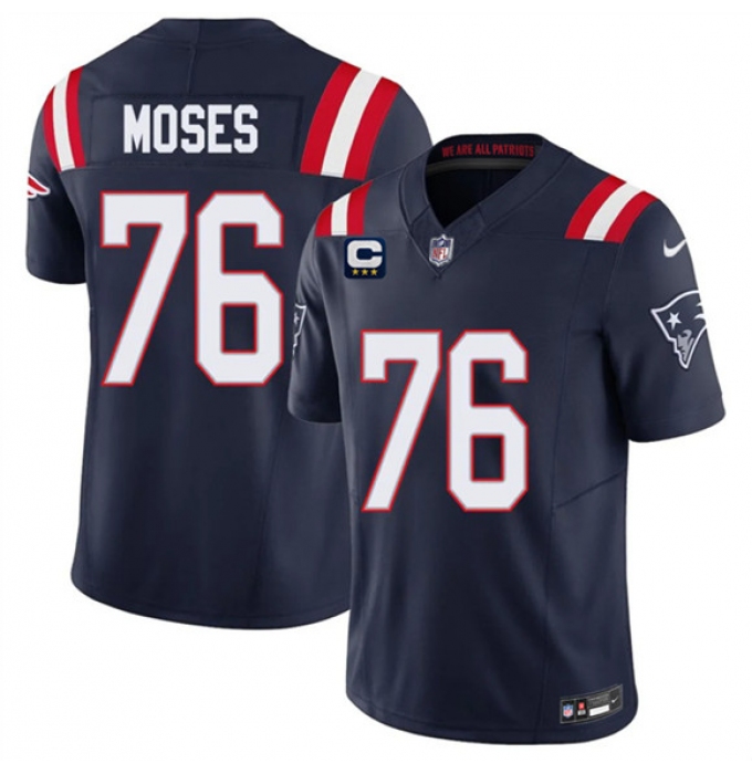Men's New England Patriots #76 Morgan Moses Navy 2026 F.U.S.E. 3-Star C Vapor Limited Football Stitched Jersey