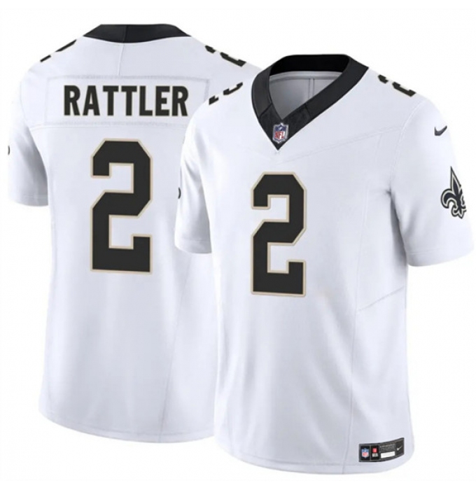 Men's New Orleans Saints #2 Spencer Rattler White 2025 F.U.S.E Vapor Limited Football Stitched Jersey
