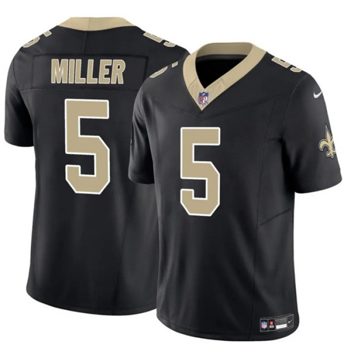 Men's New Orleans Saints #5 Kendre Miller Black 2025 F.U.S.E Vapor Limited Football Stitched Jersey