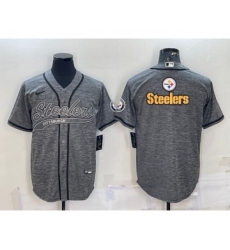 Men's Pittsburgh Steelers Grey Gridiron Team Big Logo Cool Base Stitched Baseball Jersey