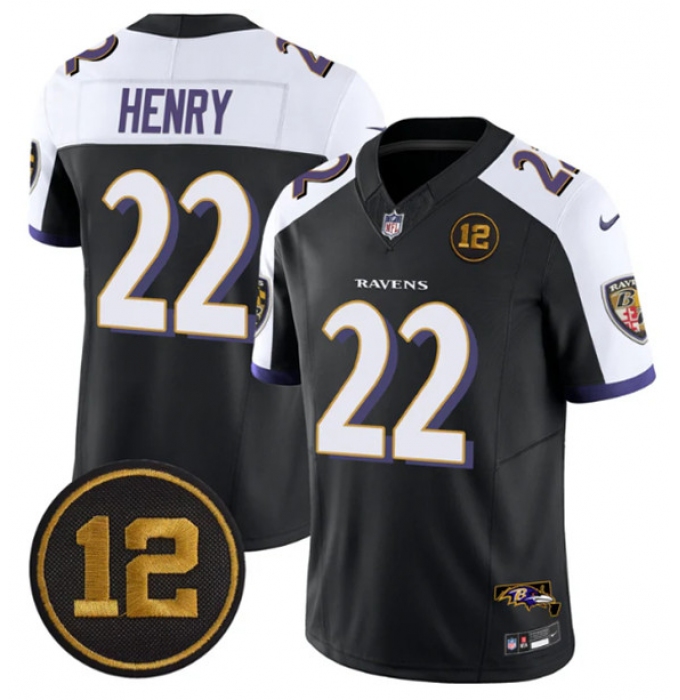Men's Baltimore Ravens #22 Derrick Henry Black Alternate 2025 F.U.S.E Jacoby Jones Vapor Limited Football Jersey