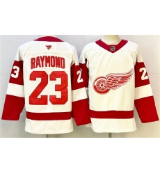 Men's Detroit Red Wings #23 Lucas Raymond White 2024-25 Stitched Jersey