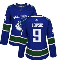 Women's Adidas Vancouver Canucks #9 Brendan Leipsic Authentic Blue Home NHL Jersey
