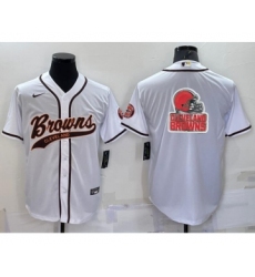 Men's Cleveland Browns White Team Big Logo With Patch Cool Base Stitched Baseball Jersey