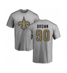 Football New Orleans Saints #90 Malcom Brown Ash Name & Number Logo T-Shirt