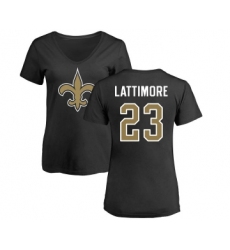 Football Women's New Orleans Saints #23 Marshon Lattimore Black Name & Number Logo Slim Fit T-Shirt