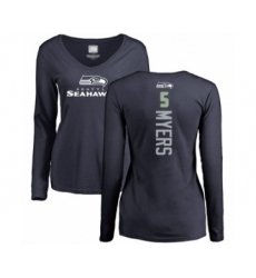 Football Women's Seattle Seahawks #5 Jason Myers Navy Blue Backer Long Sleeve T-Shirt