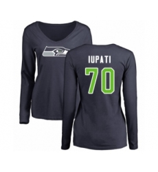 Football Women's Seattle Seahawks #70 Mike Iupati Navy Blue Name & Number Logo Long Sleeve T-Shirt