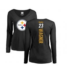 Football Women's Pittsburgh Steelers #23 Mike Wagner Black Backer Slim Fit Long Sleeve T-Shirt
