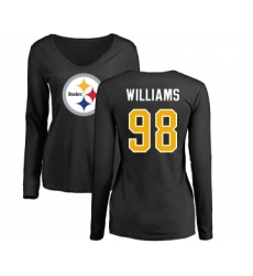 Football Women's Pittsburgh Steelers #98 Vince Williams Black Name & Number Logo Slim Fit Long Sleeve T-Shirt