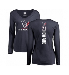 Football Women's Houston Texans #71 Tytus Howard Navy Blue Backer Long Sleeve T-Shirt