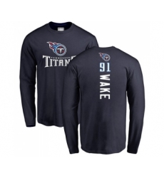 Football Tennessee Titans #91 Cameron Wake Navy Blue Backer Long Sleeve T-Shirt