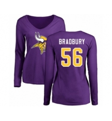 Football Women's Minnesota Vikings #56 Garrett Bradbury Purple Name & Number Logo Slim Fit Long Sleeve T-Shirt