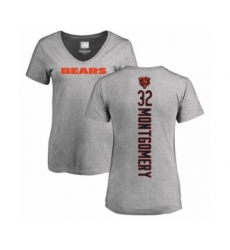 Football Women's Chicago Bears #32 David Montgomery Ash Backer V-Neck T-Shirt