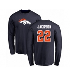 Football Denver Broncos #22 Kareem Jackson Navy Blue Name & Number Logo Long Sleeve T-Shirt
