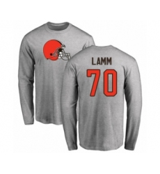Football Cleveland Browns #70 Kendall Lamm Ash Name & Number Logo Long Sleeve T-Shirt