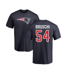 Football New England Patriots #54 Tedy Bruschi Navy Blue Name & Number Logo T-Shirt