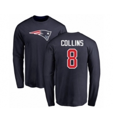 Football New England Patriots #8 Jamie Collins Navy Blue Name & Number Logo Long Sleeve T-Shirt