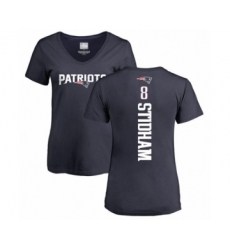 Football Women's New England Patriots #8 Jarrett Stidham Navy Blue Backer T-Shirt