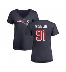 Football Women's New England Patriots #91 Deatrich Wise Jr Navy Blue Name & Number Logo Slim Fit T-Shirt